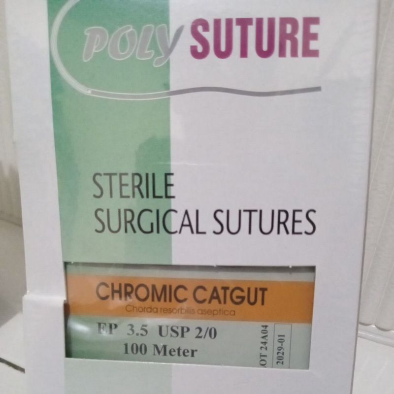 Polysuture sterile cat gut chromic 2 - 0/Catgut chromic 2 0/Benang chromic 2 0