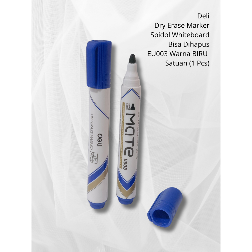 

Deli Dry Erase Marker | Spidol Whiteboard Bisa Dihapus EU003 Warna BIRU - Satuan (1 Pcs)