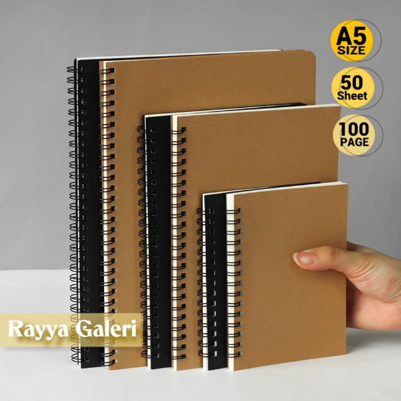 

Sketchbook A5 A6 Polos kraft isi 100 halaman Double ring spiral sketchbook sketsa brown paper