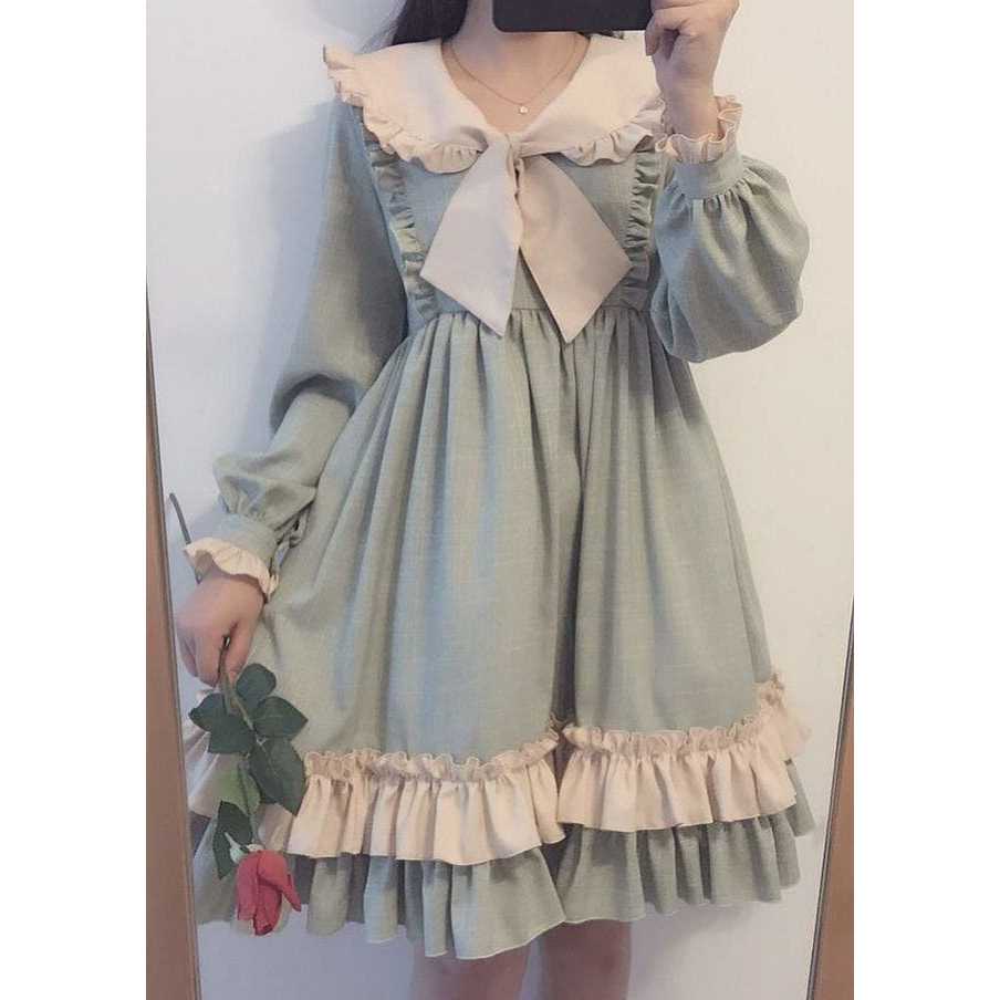 Mini dress jepang-lolita-summer-seragam jepang-bahan katun berenda