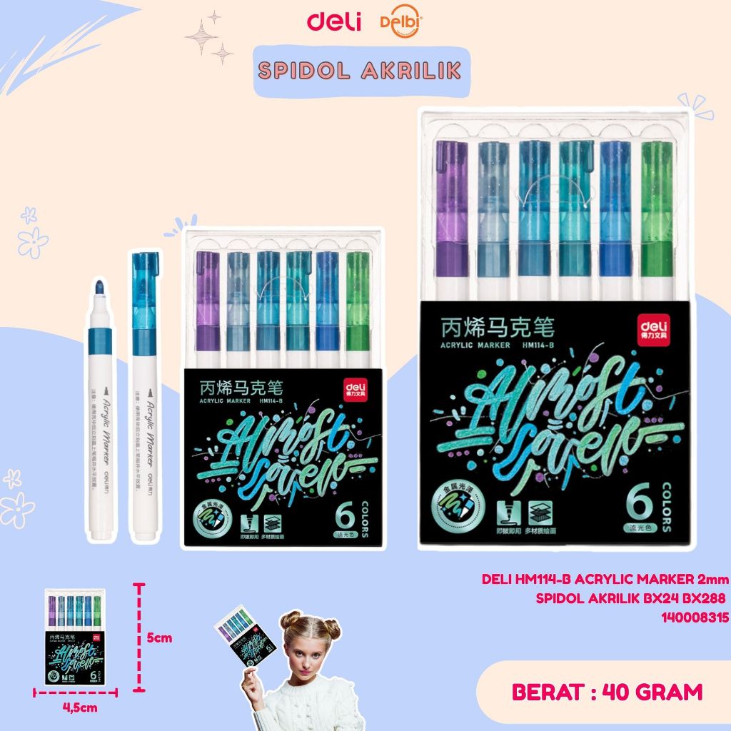 

DELI HM114-B ACRYLIC MARKER 2mm SPIDOL AKRILIK