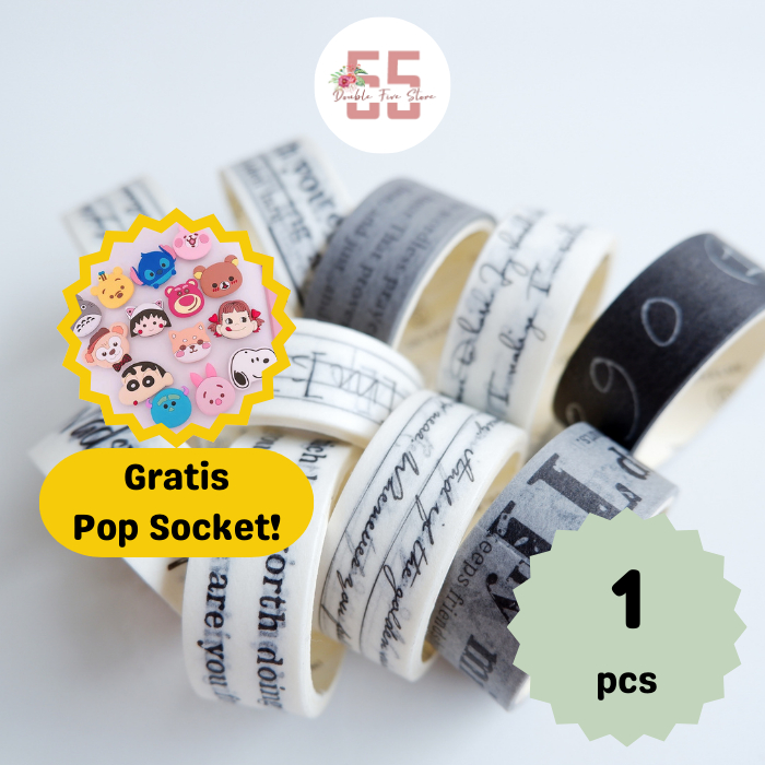 

Washi Tape Aesthetic Dekorasi Jurnal Scrapbook Selotip Motif Text - 039