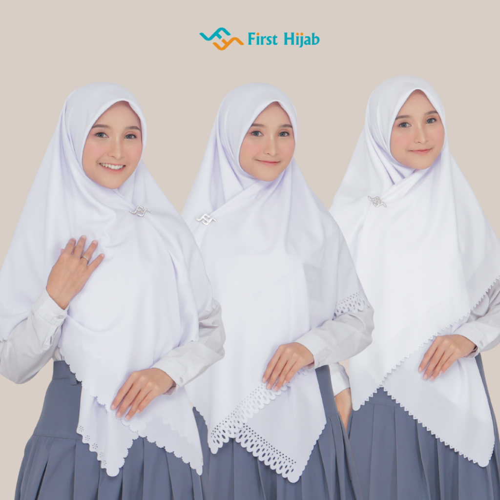 FIRST HIJAB - Jilbab Santriwati/Anak Sekolah Segiempat Bahan Wolfis 130X130 cm | Jilbab Putih