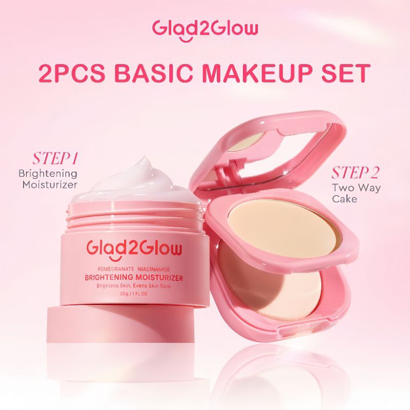 2pcs Basic Makeup Set Glad2Glow Make Up Paket Glad2Glow Perfect Blurring Powder Foundation 8.5g & Gl
