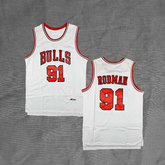 BORDIR Baju Jersey Basket Retro Dennis Rodman Bulls Classic Putih Basketball Jersey