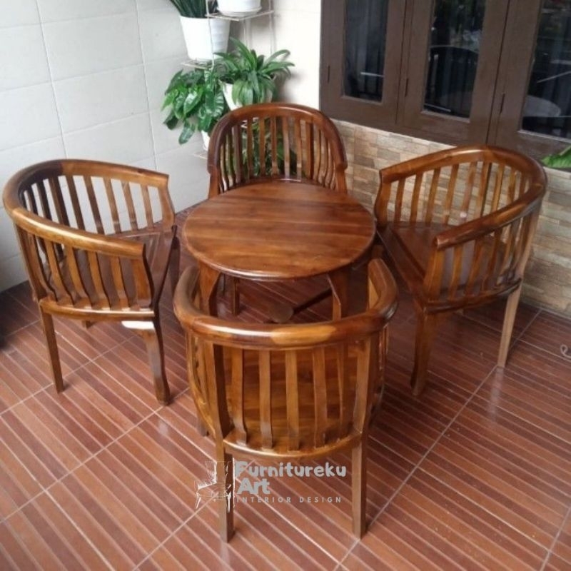 kursi betawi lenong - kursi teras 4 kursi meja - kursi teras kayu jati - furniture kursi teras jati 