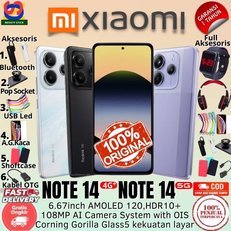 HP BARU XIAOMI REDMI NOTE 14 | NOTE14  5G 12/512GB - 8/256GB - 8/128GB Ram Upto 24GB 108MP AI Camera