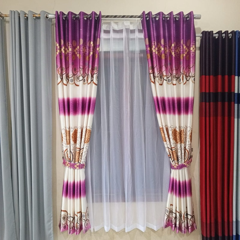 gorden pintu jendela motif bunga tulip estetik