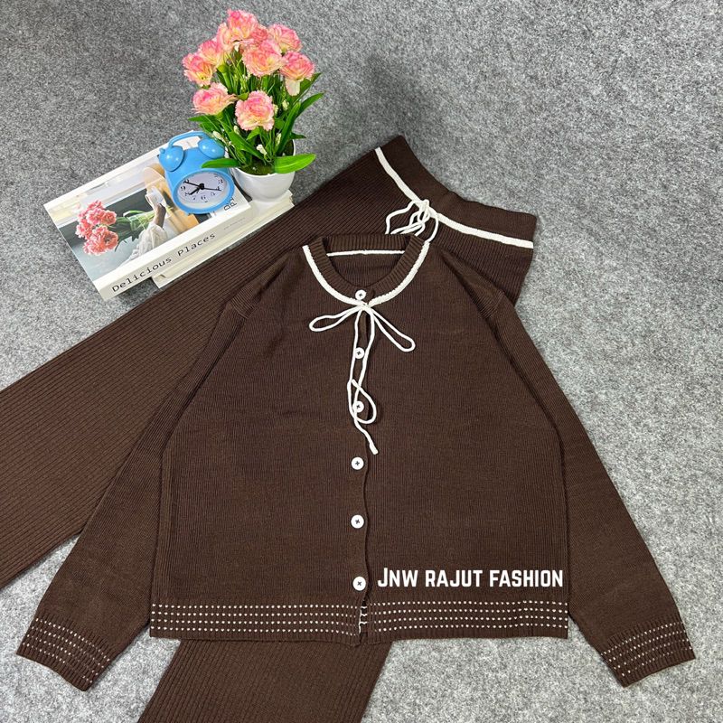 Oneset riezta - cardigan baju rajut wanita casual atasan dan bawahan