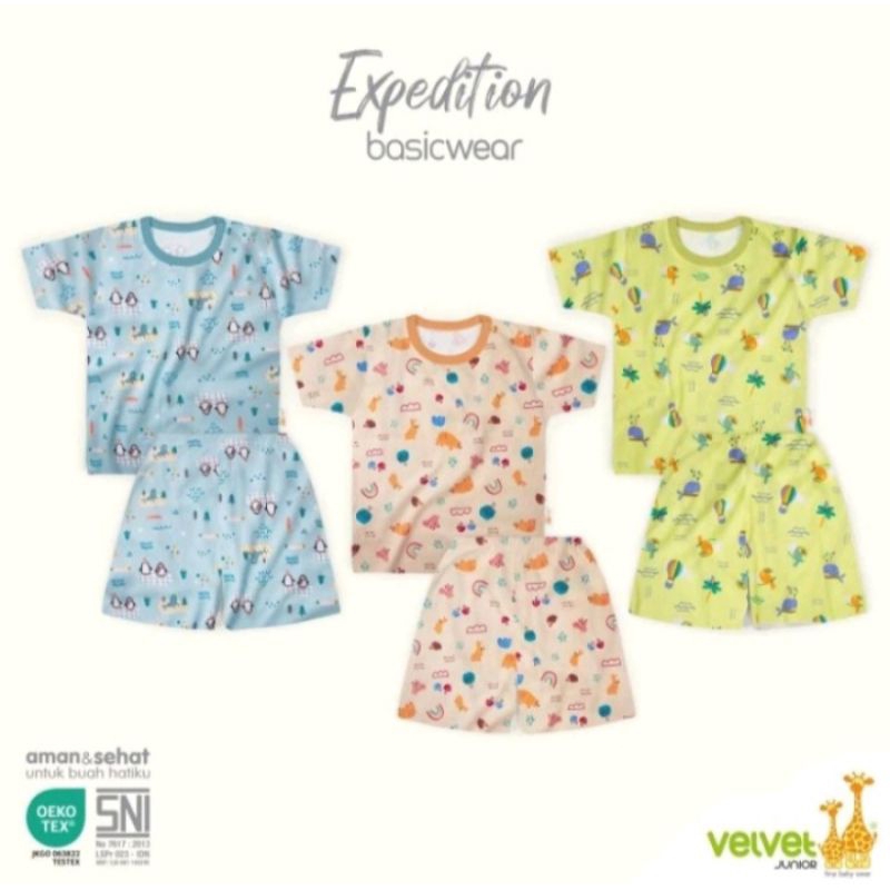 Set Pendek Velvet Junior motif Expedition