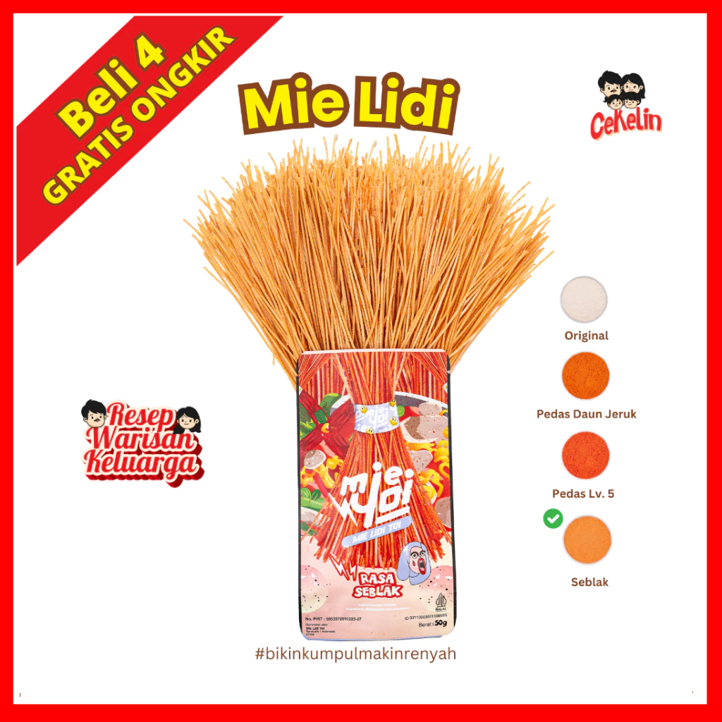 

Cekelin Mie Lidi Snack Rasa Seblak - 50gr, Beli 4 Hemat Banyak
