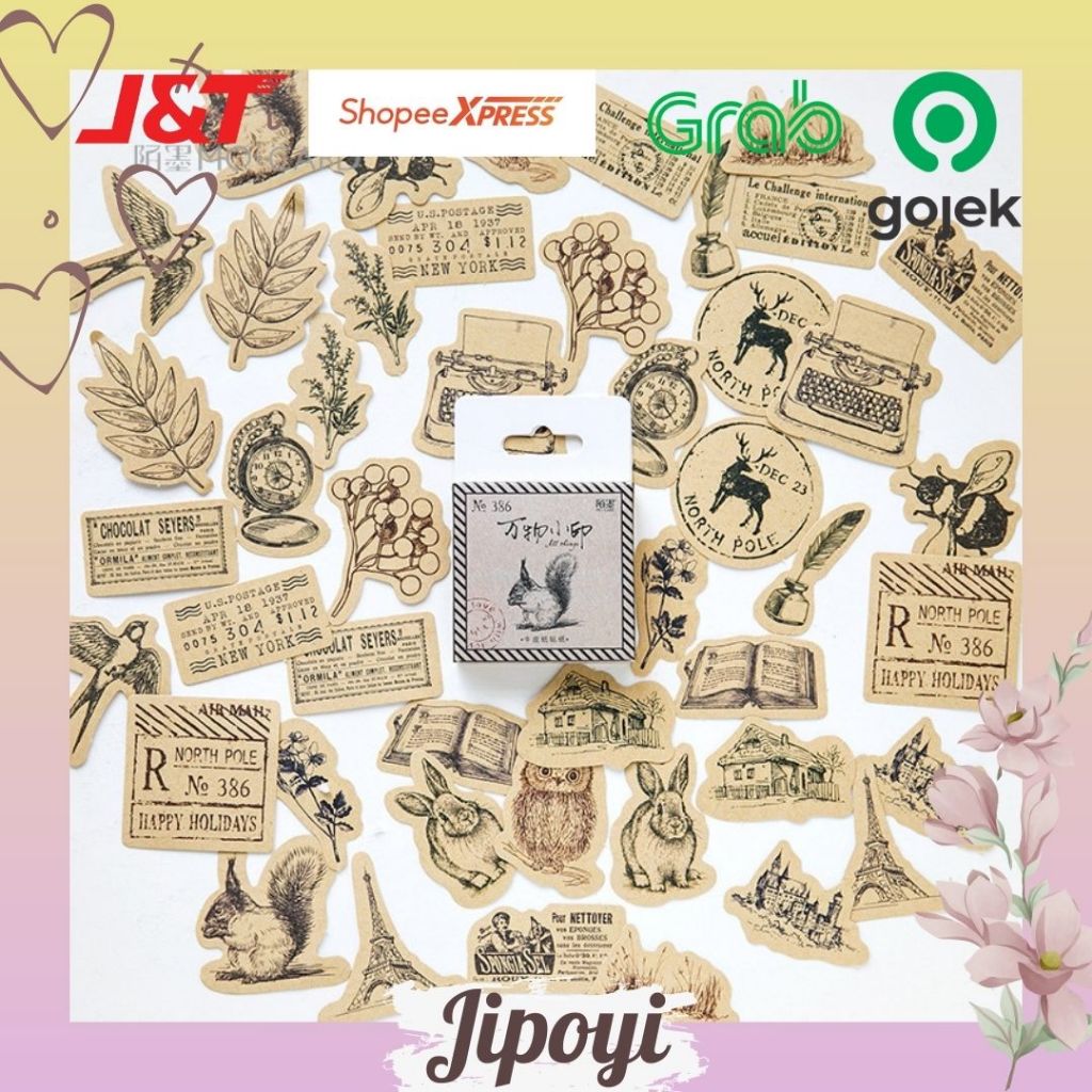 

45pcs Stiker Sticker Bujo Journal Jurnal Scrapbook Planner Diary Kata Vintage Hewan Aesthetic Lucu