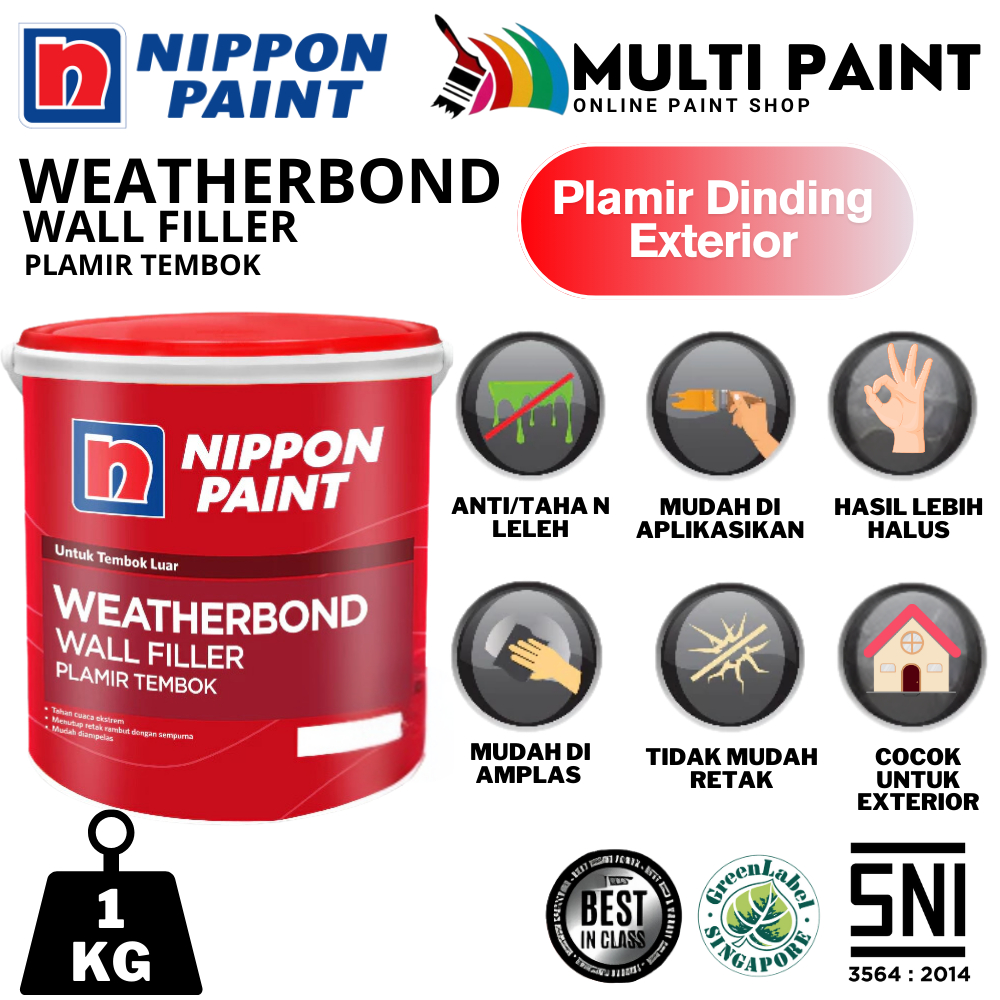 NIPPON PAINT WEATHERBOND WALL FILLER 1KG NIPPON PAINT PLAMIR TEMBOK 1KG DEMPUL DINDING EKSTERIOR