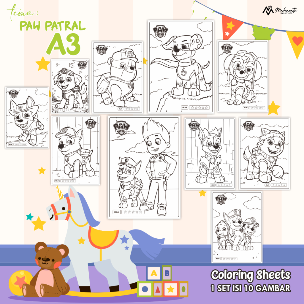 [PAW PATRAL] KERTAS BER GAMBAR UNTUK ANAK USIA DINI - LEMBAR MEWARNAI 1 SET READY STOCK - COLORING S