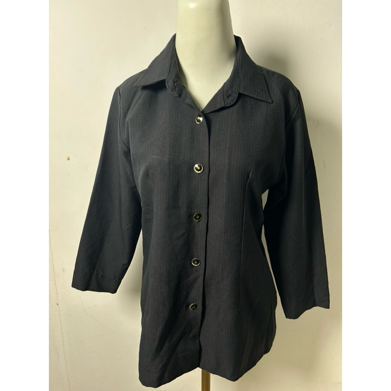 Blazer Kemeja kerja Wanita PRELOVED black hitam strip