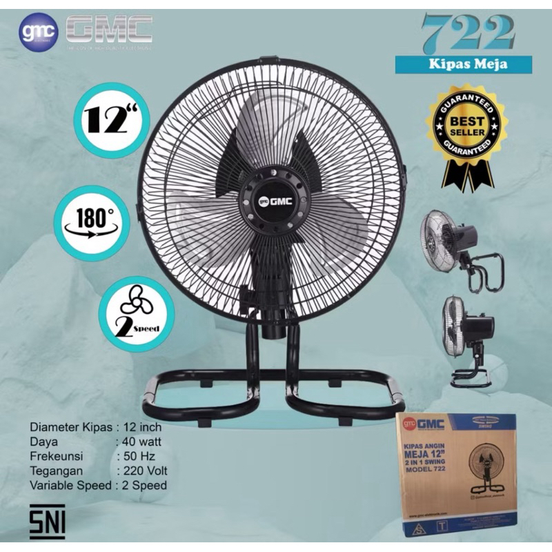 kipas angin dinding kipas angin tempel kipas angin murah GMC 722 Kipas Angin 12 Inch 2 in 1 Meja | D