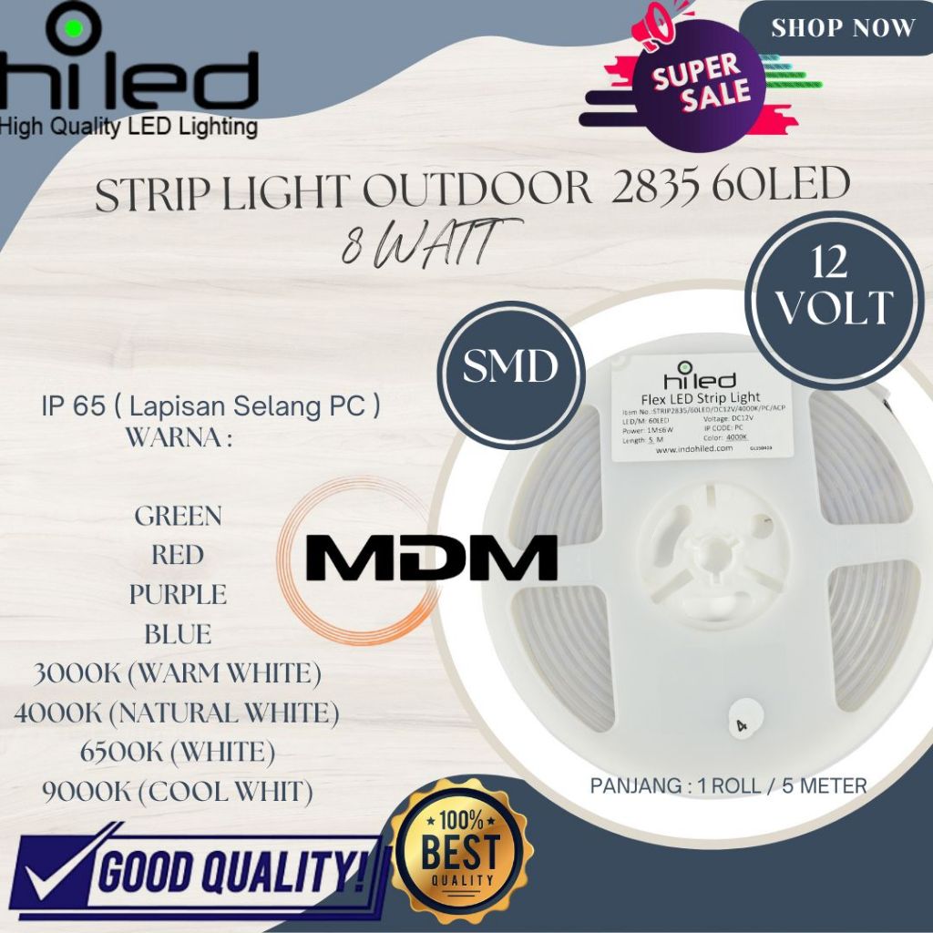 HILED LED STRIP 2835 60LED OUTDOOR 12V 8WATT