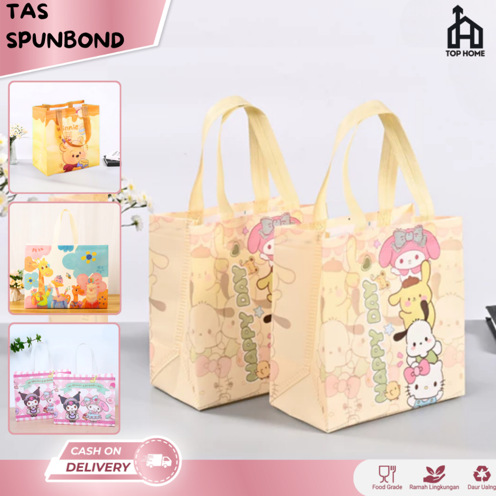 

Tas Spunbond / Goodie Bag Spunbond / Spoundbond Bag / Box Kantong Kotak / Tas Spunbond Motif Sanrio