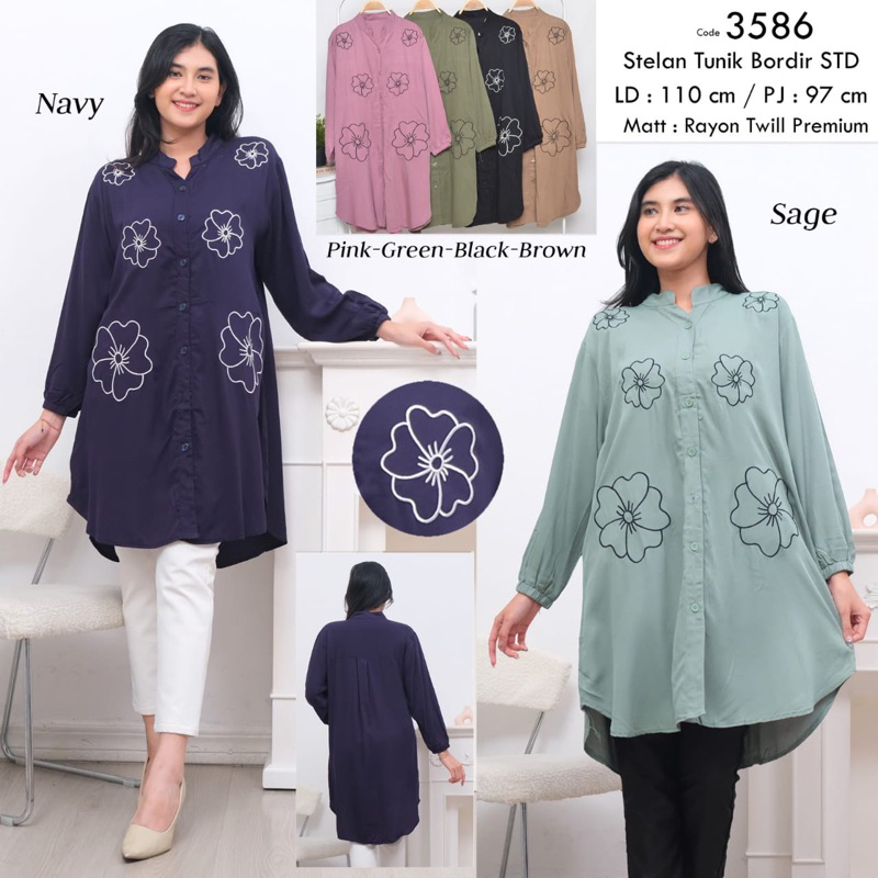 TUNIK RAYON TWILL PREMIUM/DRESS RAYON TWILL/TUNIK RAYON BORDIR BUNGA/TUNIK RAYON PREMIUM BORDIR