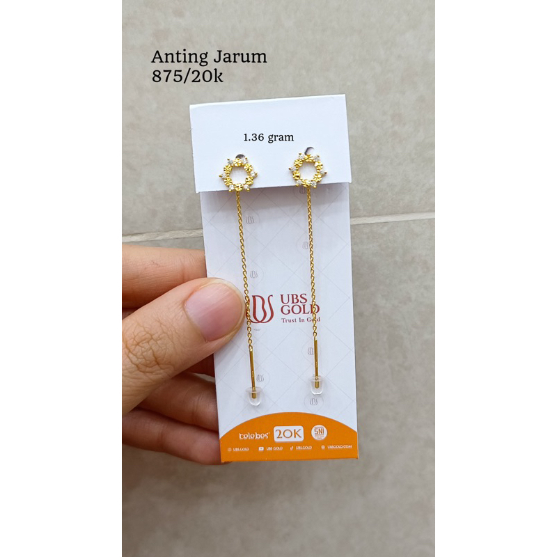 anting panjang model frozen emas asli kadar 875