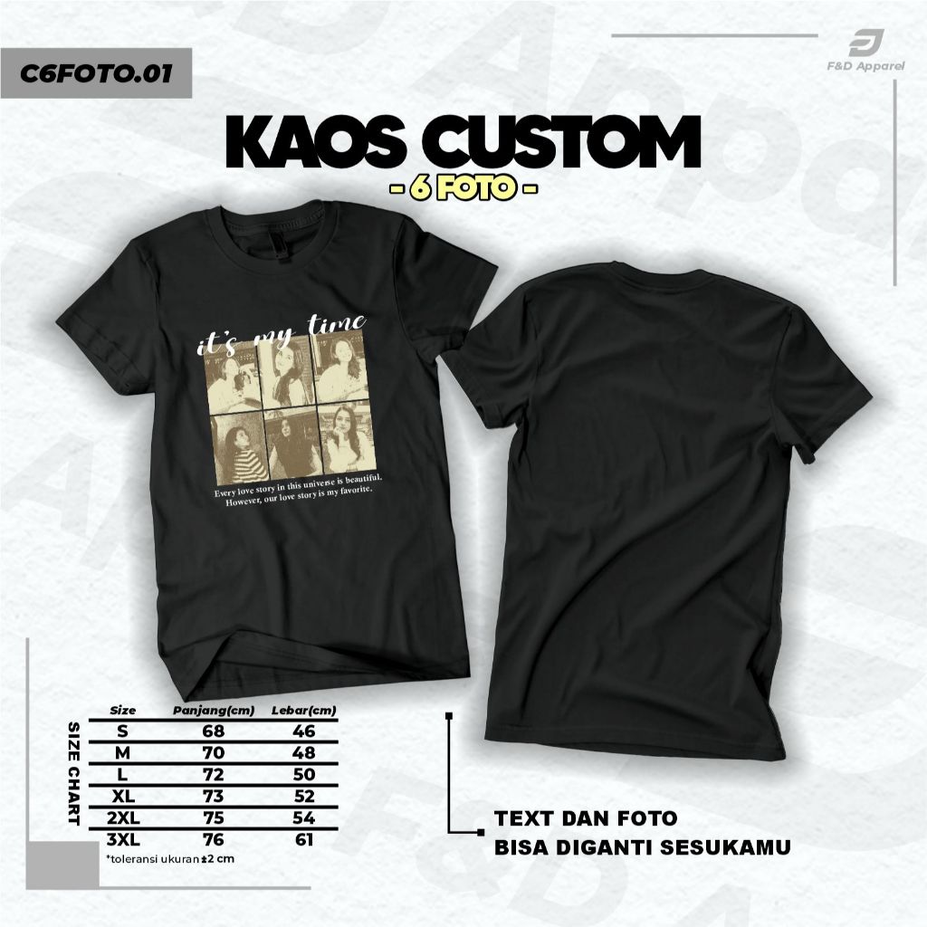 Kaos Custom Foto Bucin It's My Time Pria Wanita Baju Couple Baju Foto Pasangan 6 Foto | C6FOTO.01