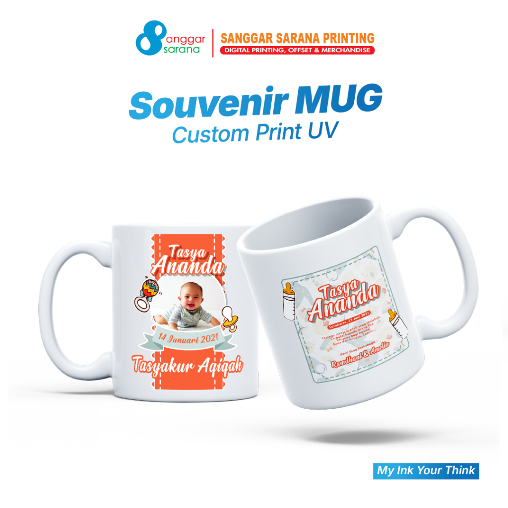 SSP Mug Souvenir Hadiah Gift Wisuda Aqiqah Khitan Ultah Mug Custom Foto dan Nama Print Sublime Anti 