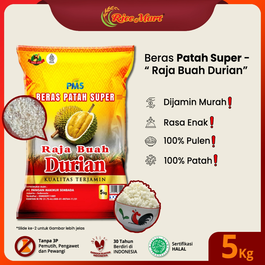 

[BERAS PATAHAN] Beras PATAH SUPER - RAJA BUAH DURIAN 5 kg - Dijamin Murah - Rasa Enak - 100% Pulen - 100% Patah - Produk Indonesia