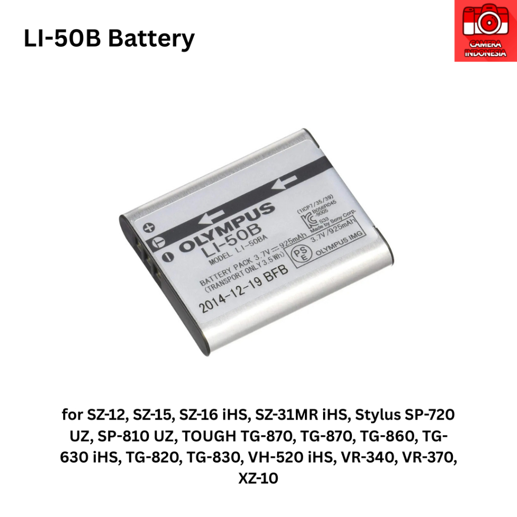 Baterai LI-50B Kamera Olympus SZ-12, SZ-15, SZ-16 iHS, SZ-31MR iHS, Stylus SP-720 UZ, SP-810 UZ, TOU