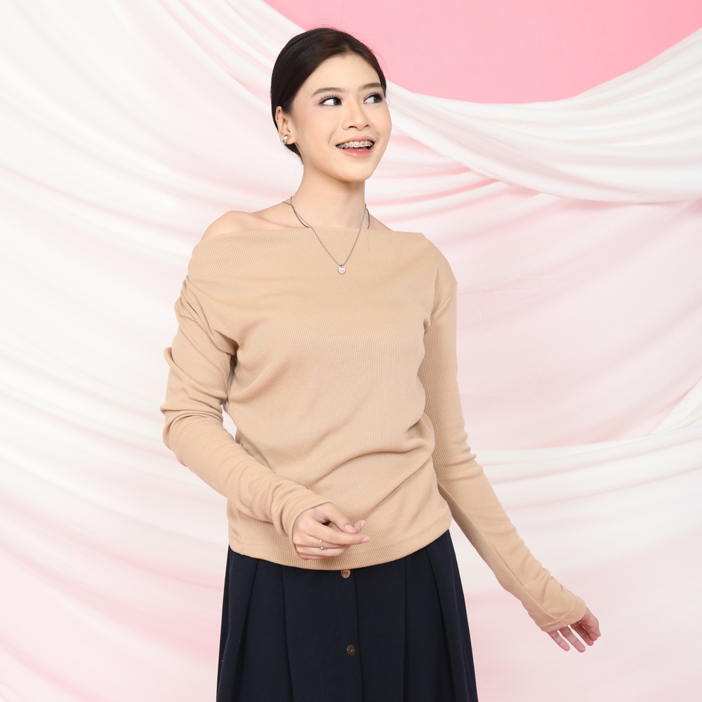 Yoenik Dohwa Tops Sabrina Longsleeve Knit Top Atasan Wanita korean Style kekinian