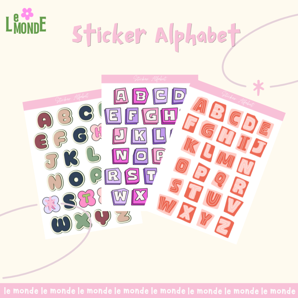 

sticker sheet alphabet aesthetic ins korea dekorasi scrapbook, deco pola, journaling, phonecase, headphone, stiker lucu