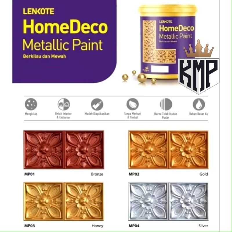 LENKOTE HOMEDECO METALLIC 0.75lt  WARNA EMAS/GOLD/SILVER/HONEY/BRONZE CAT UNTUK Kubah,,List Plavon,p