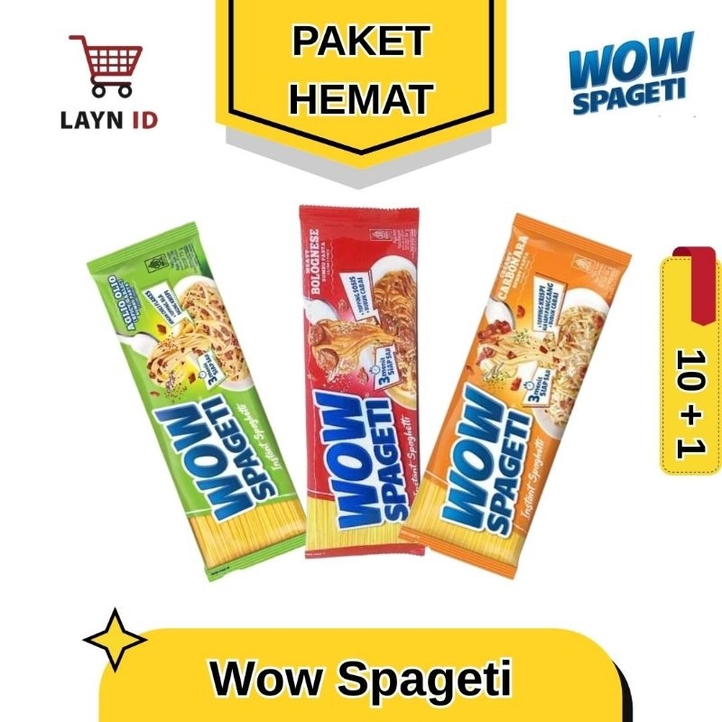 

Wow Spageti PAKET HEMAT 10 GRATIS 1 - Spaghetti Instan Rasa Aglio Olio, Bolognese dan Carbonara mie instant Praktis siap saji dalam 3 menit