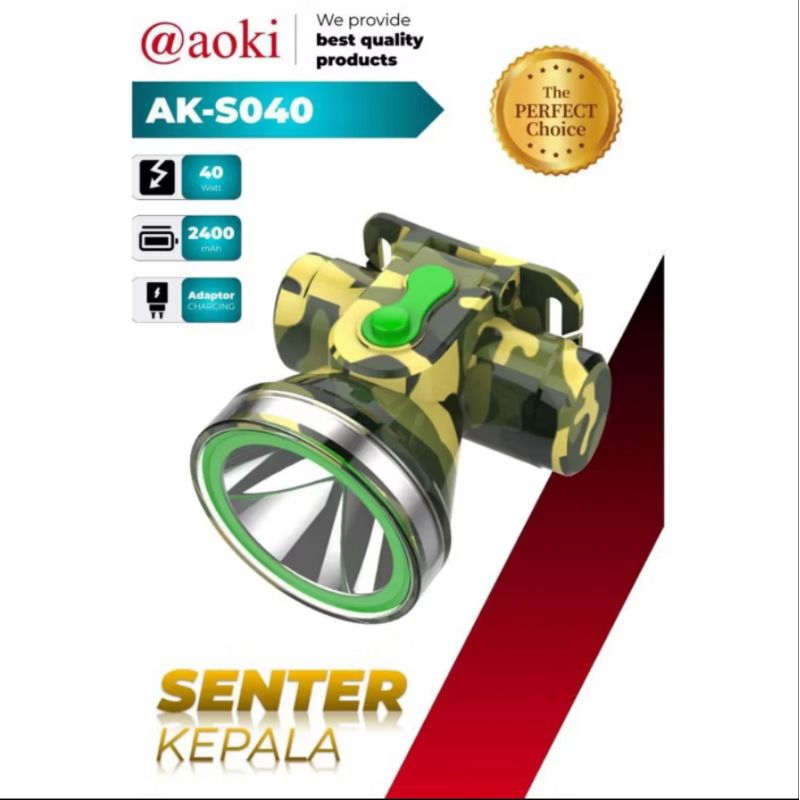 ak-040 senter kepala aoki 40watt cahaya putih
