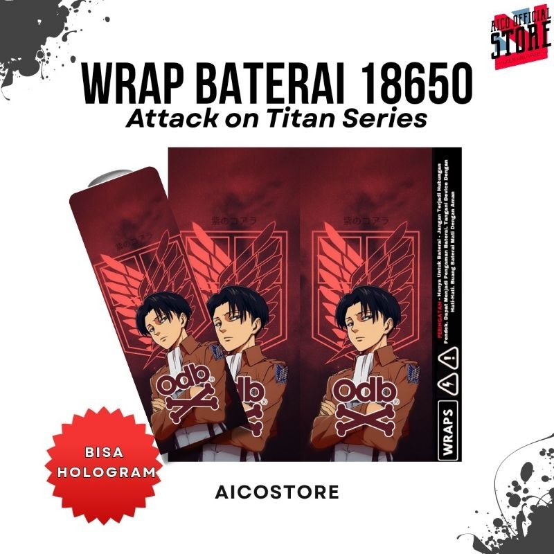 Aicostore - Wrap Baterai 18650 Anime Attack On Titan AOT | Anti Air Jamur | Hitam Ungu Pink | Bisa H