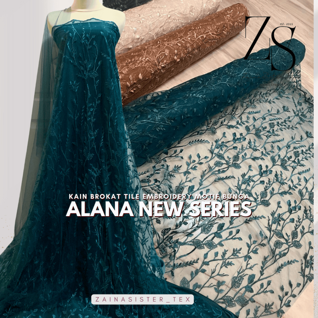 1/2 meter Kain Brokat Tile Bordir Bahan Kebaya Motif Bunga Floral / Alana Series/ Emerald Green