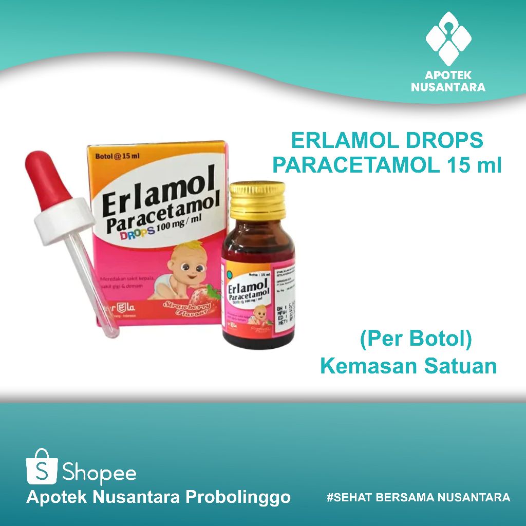 ERLAMOL DROPS 15 ML - Paracetamol 100 MG PER ML OBAT DEMAM BAYI / Paracetamol Drops Bayi