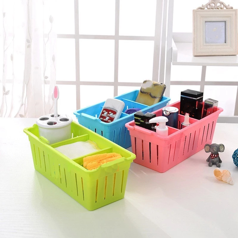 Box Basket Organizer Rumah Meja Keranjang Plastik Penyimpanan Serbaguna 3 Sekat Partisi Mini Serbaguna Multifungsi Rak Bumbu Dapur Kosmetik ATK Pensil Pulpen Accesorry Remote Hardware Storage organizer barang kecil