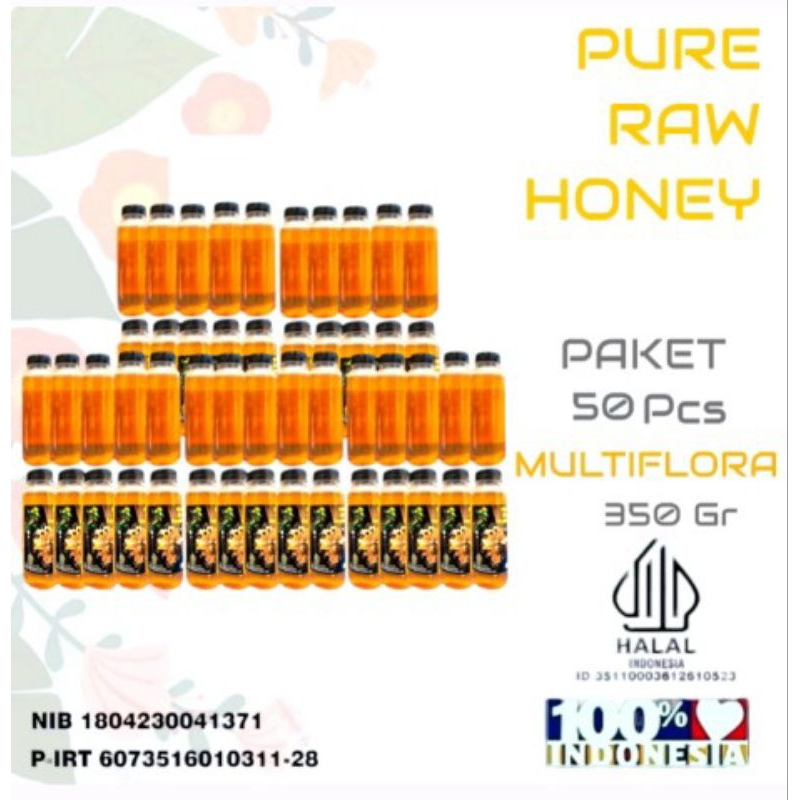 

Paket 50 Pcs Madu murni Asli 350GR Nektar Multiflora 100% alami