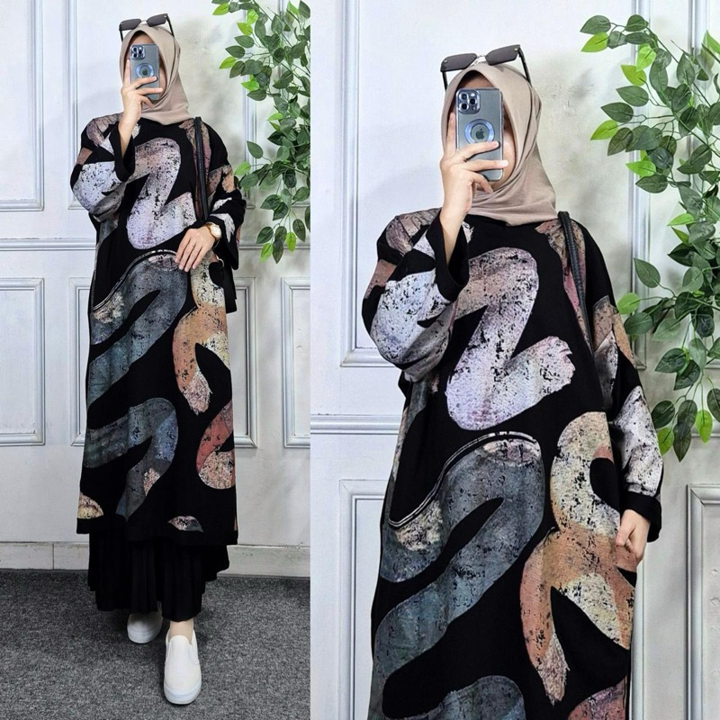 Tunik Kaos Bigsize Tangan 7/8 Fit BB 85KG Tunik Kaos LD 125 Cm