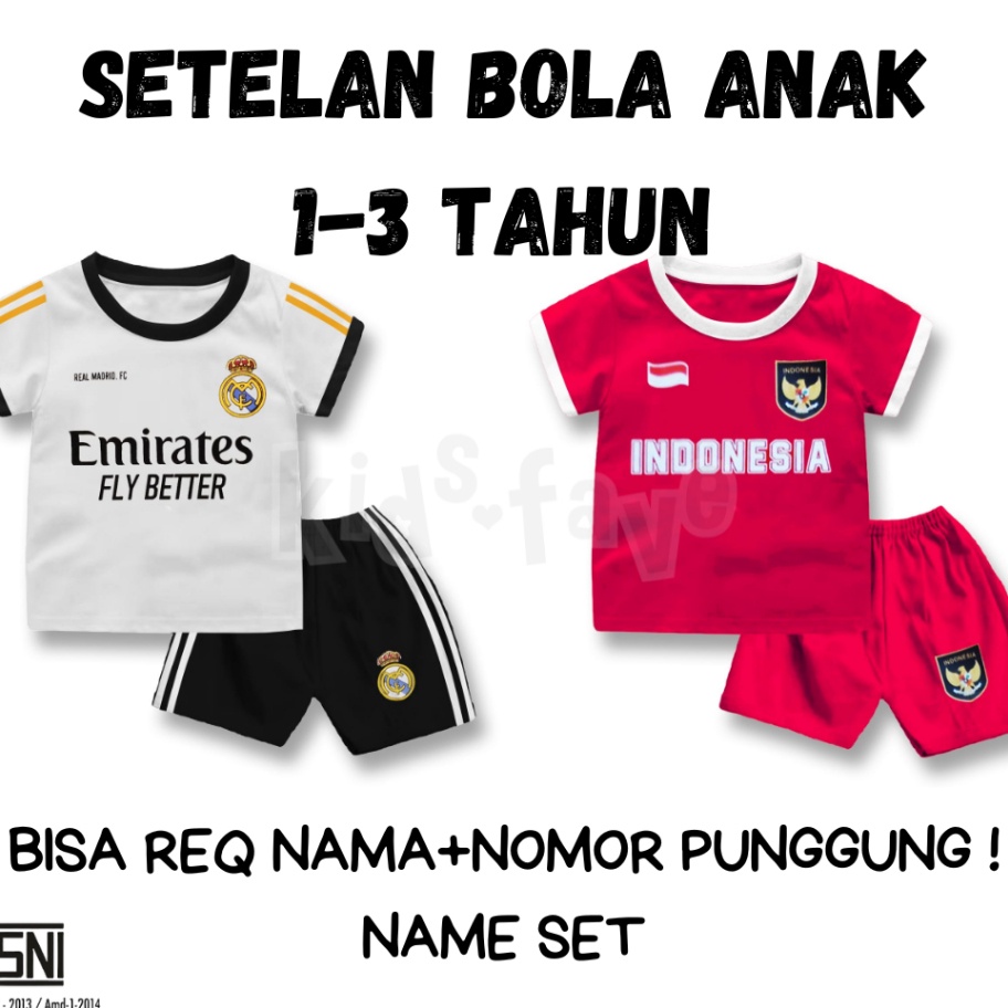 Bisa Cod  Setelan Baju Bola Jersey Anak Bayi 1  3 TAHUN Sablon CUSTOM NAMA Anak Laki Perempuan