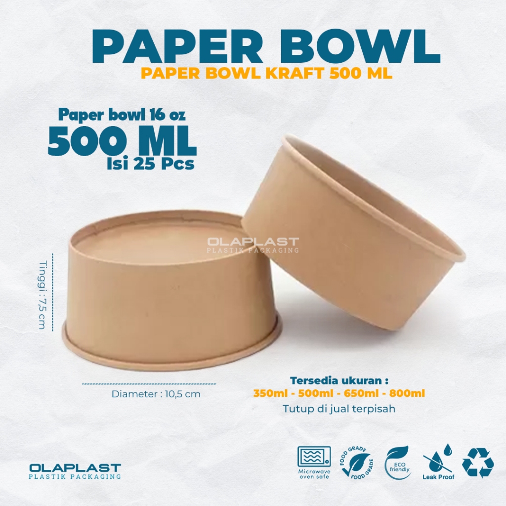 Paper Bowl Kraft 500 Ml / Paper Bowl 500 Ml Kraft / Rice Bowl / Wadah Mangkok / Tempat Makan Kertas