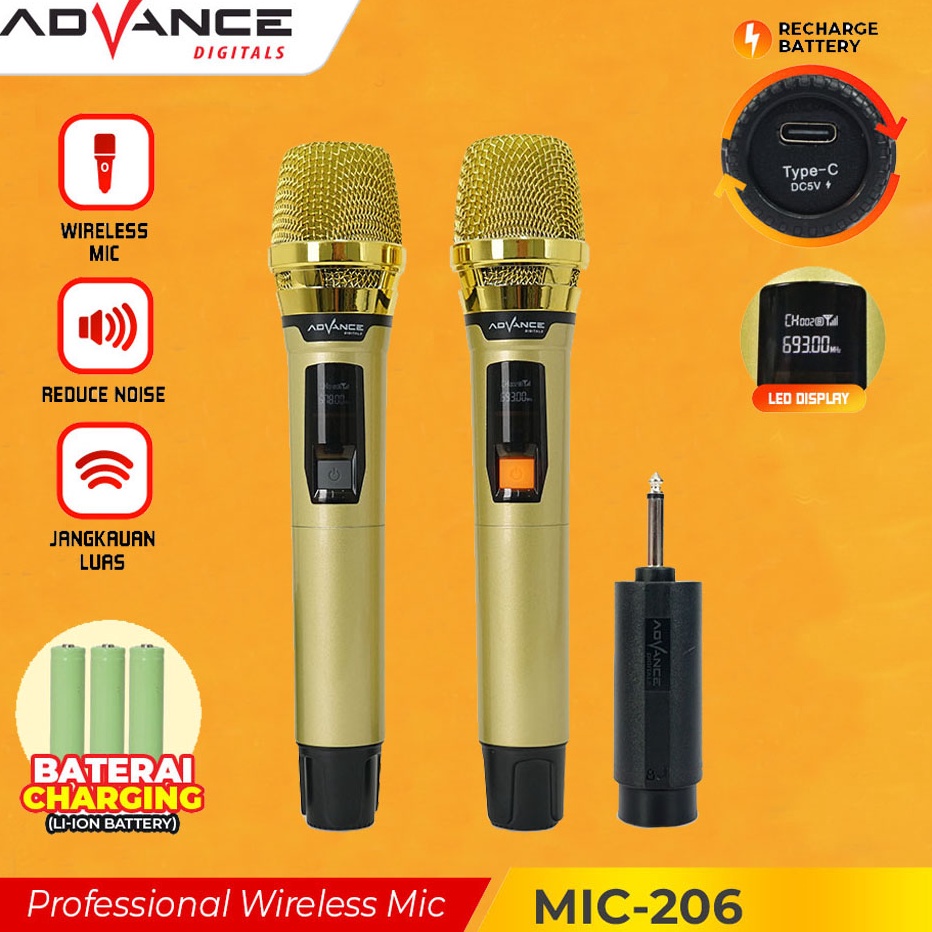 COD  ADVANCE Professional Wireless Microphone MIC26 Mikrofon Tanpa Kabel Bisa di Charger Mikrofon