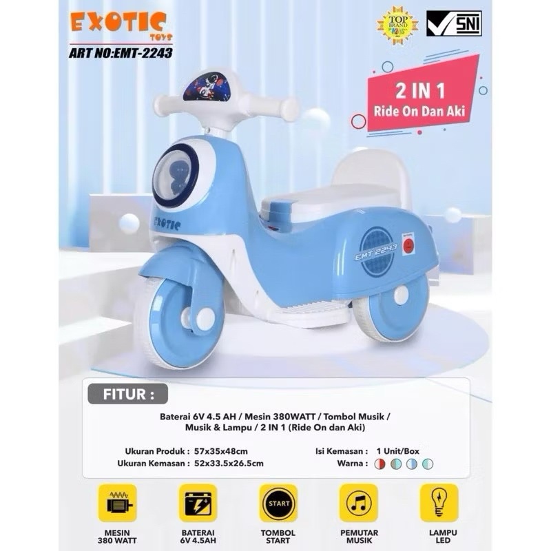 Mainan Motor Aki Anak Exotic EMT 2243 sepeda ces cas an listrik