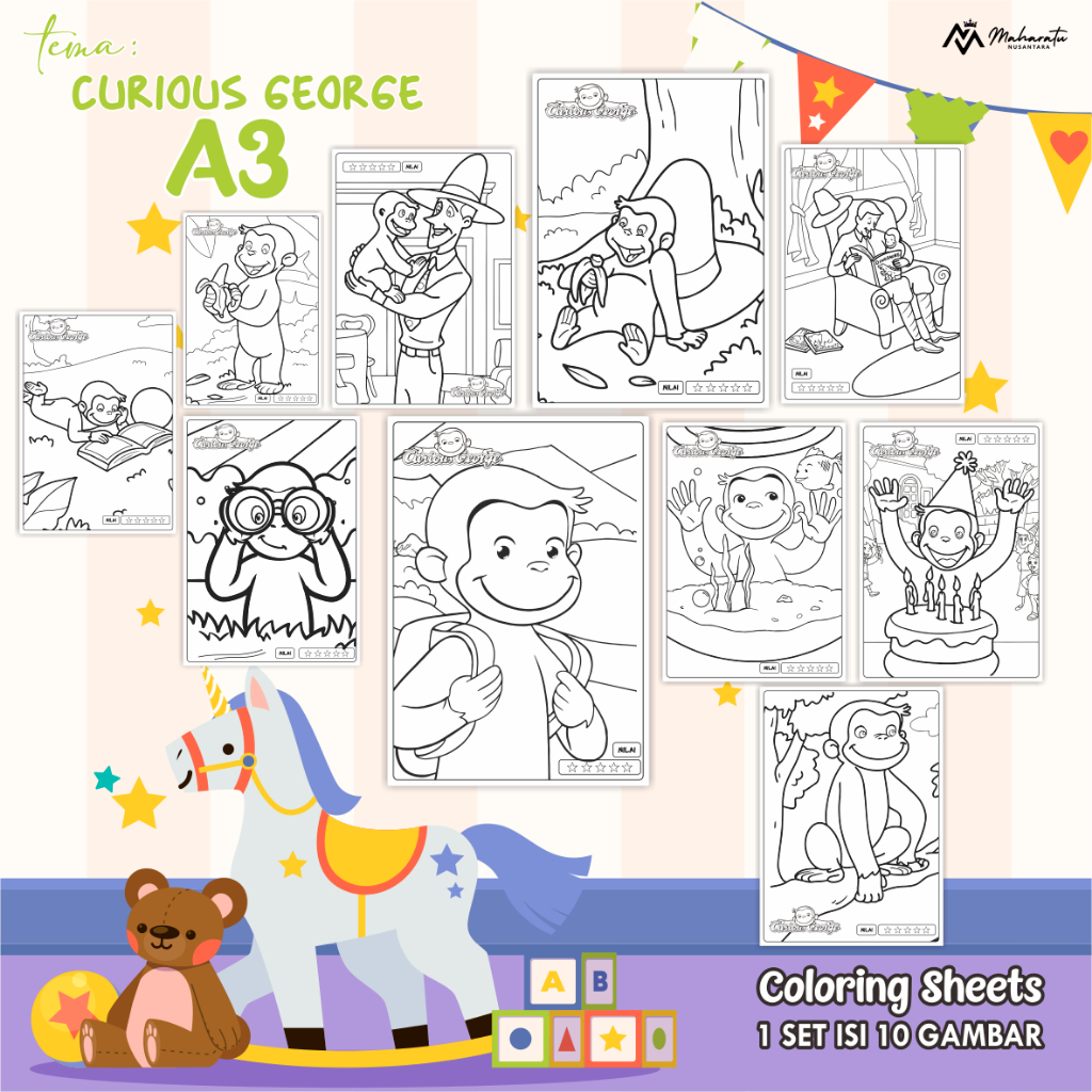 

[CURIOUS GEOGRE] LEMBAR MEWARNAI ANAK - KERTAS BER GAMBAR ANAK UKURAN A3 - COLORING SHEETS
