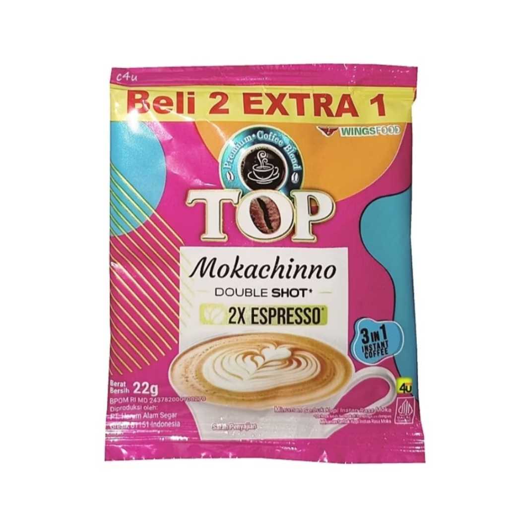 

Kopi Top Mokachinno double shot 2x espresso 1 renteng renceng kopi bubuk instan moka mocachinno mocachino moccachino mocacino