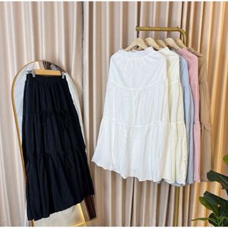 Delova Wardrobe - ROK COQUETTE Midi Ruffle Premium Rample Sweet Candy Pita Basic Long Ribbon Maxi Skirt Wanita Korean Style Mayung Hyget Koket Terbaru Ceruti Babydoll