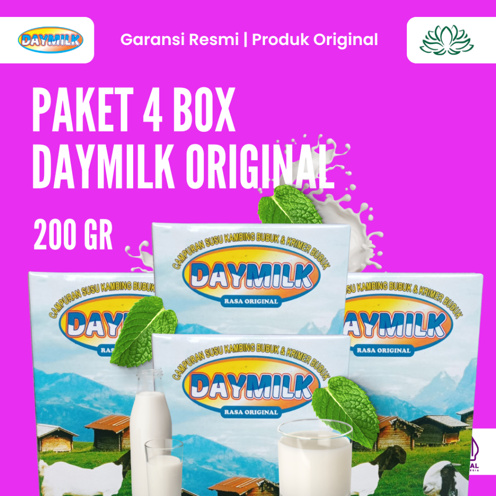 

DAYMILK ORIGINAL 4 BOX Perbaiki Tulang Keropos Osteoporosis Susu Kambing Etawa Premium 200gr Halal