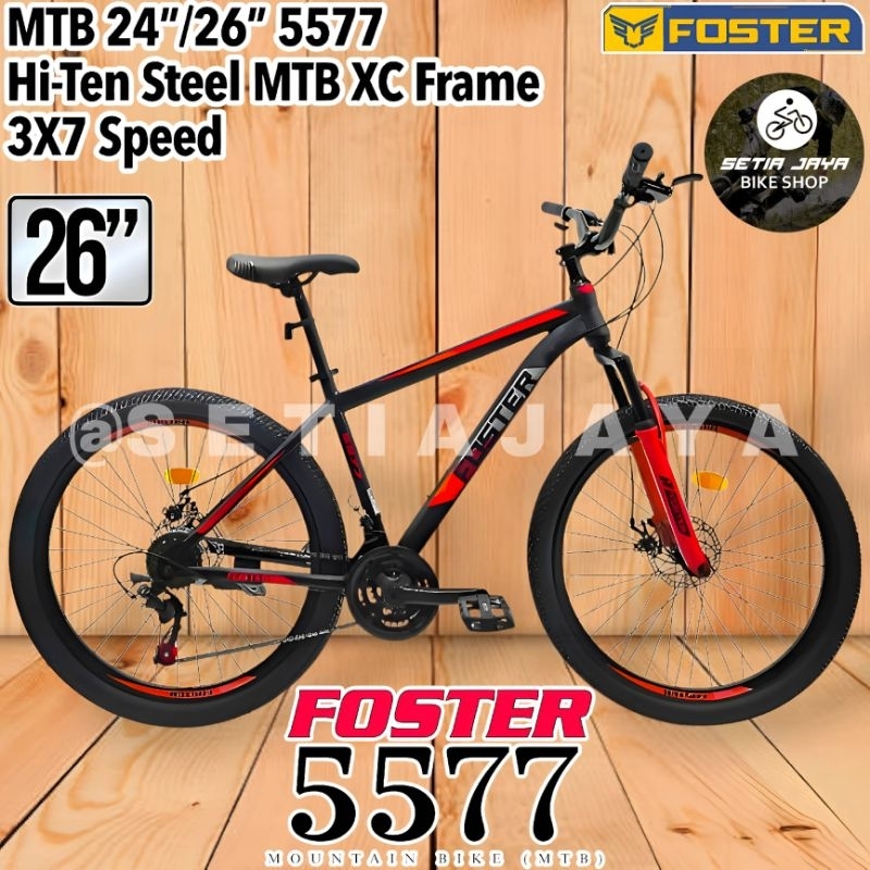 Sepeda Gunung MTB 26 Inch FOSTER 5577 Frame Steel, 3x7 Speed, Rem Cakram, Mountain Bike New