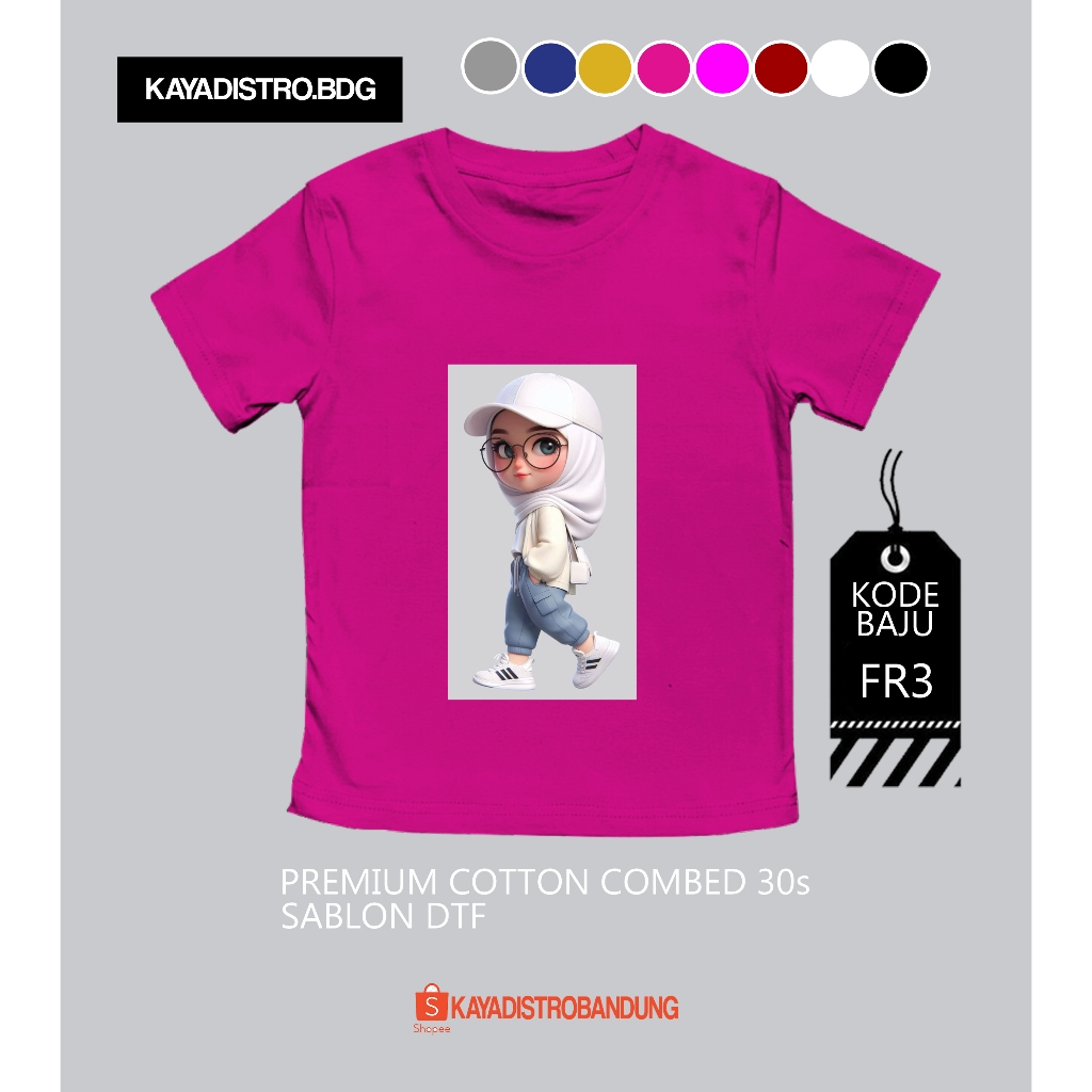 Kaos distro anak motif hijab cewek usia 0-12 tahun - Grosir kaos anak murah Bandung