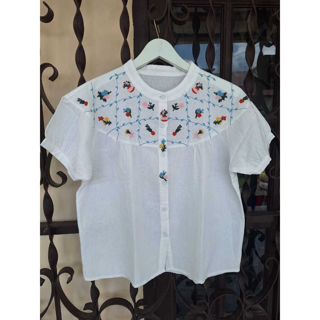 Blouse Wanita/Blus Cewek warna Putih Lengan Pendek Preloved